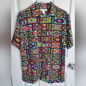 H&M x Coachella Colorful 90's Style Aztec Print Button Down Shirt Men's Size Med